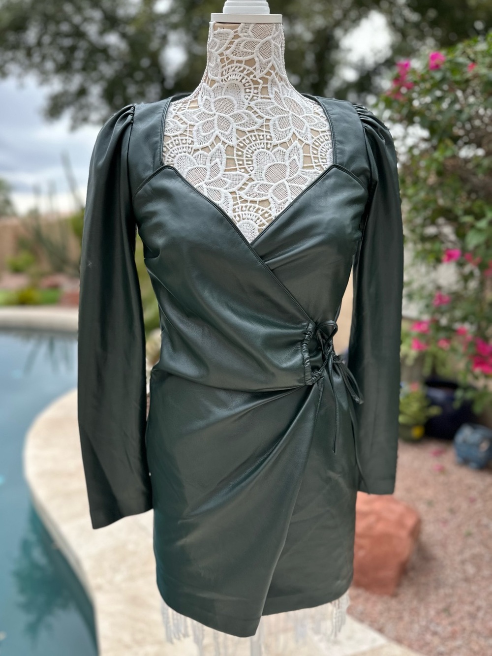 Gorgeous house of Harlow green leather wrap dress xs
